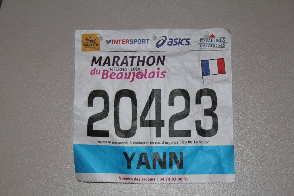 Dossard du semi-marathon du Beaujolais 2018